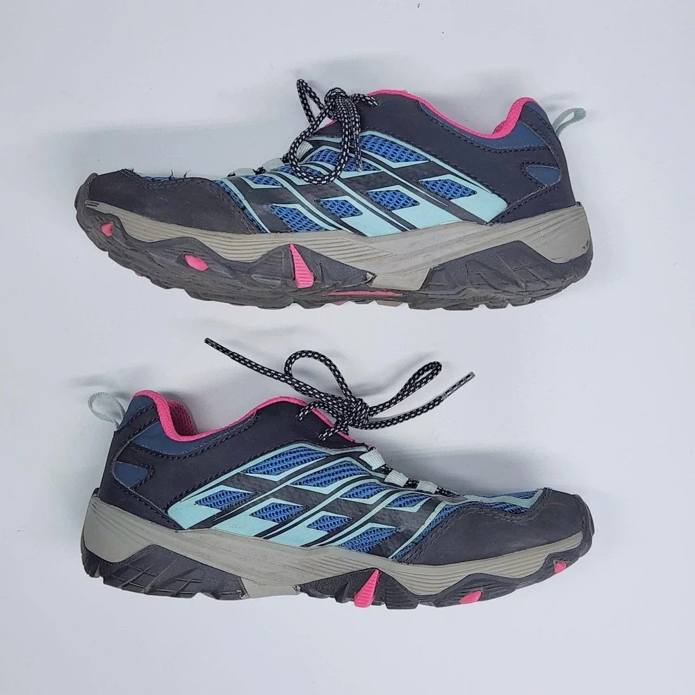 Merrell Moab FST Low Waterproof Hiking Shoes Girls Size 2.5 Blue Pink Sneakers